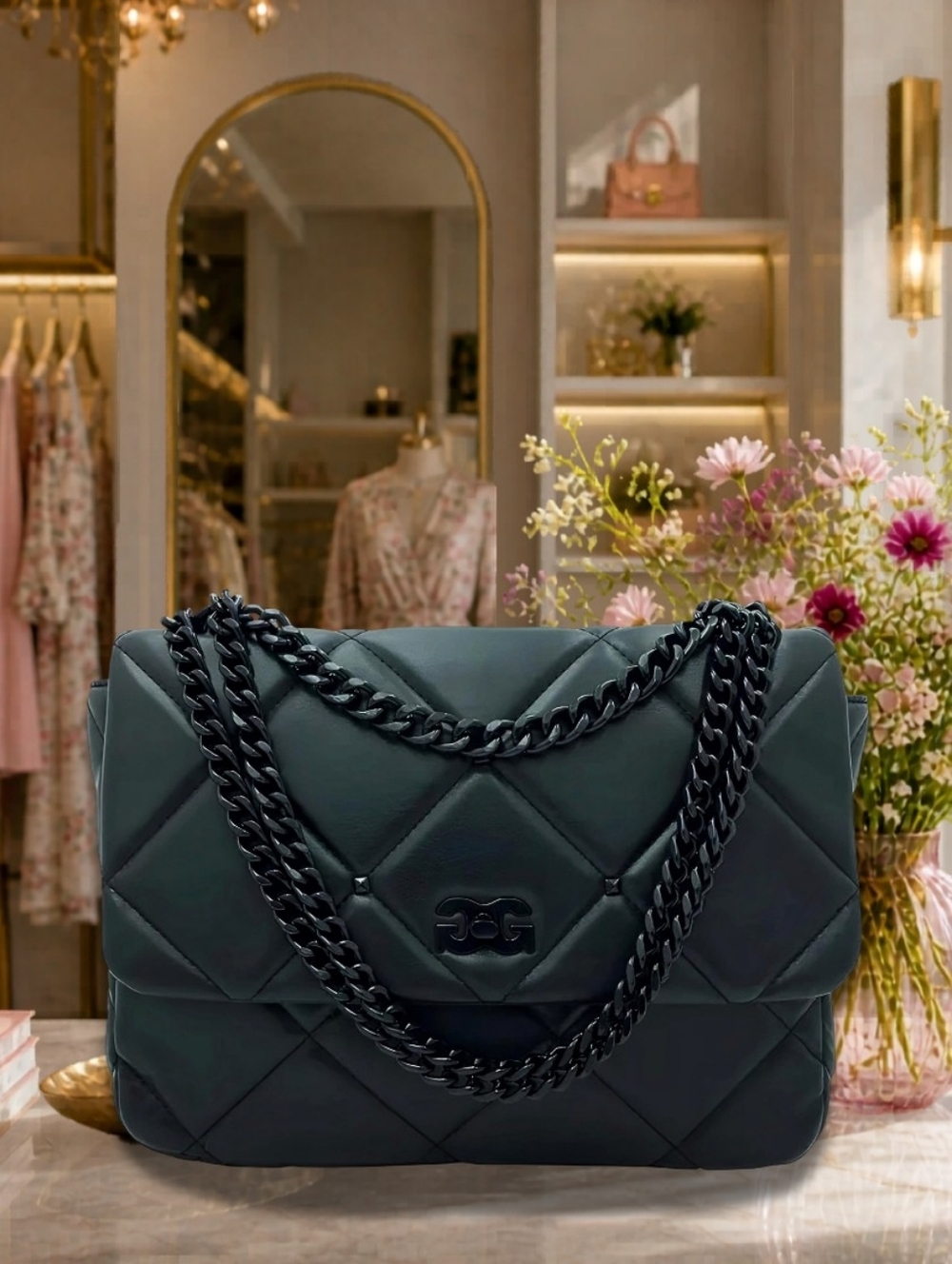 Gilda Paris Quilted Messenger Bag Black Large